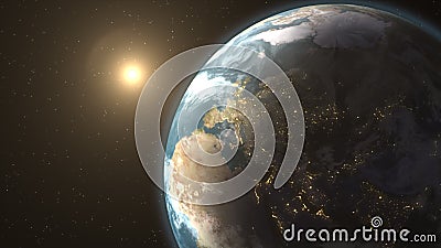 Space landscape of the sun rising behind the earth Stock Photo