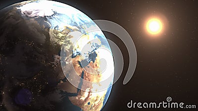 Space landscape of the sun rising behind the earth Stock Photo