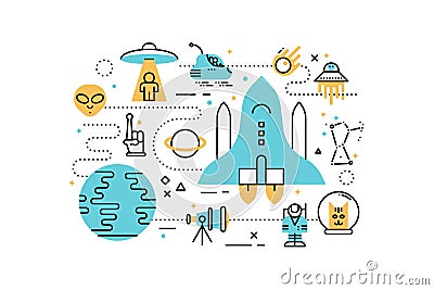 Space line icons illustration Vector Illustration