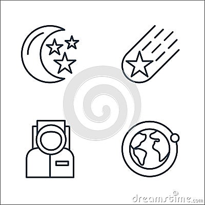 Space line icons. linear set. quality vector line set such as earth, astronaut, falling star Vector Illustration