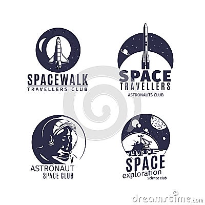 Space logo set in retro style Vector Illustration