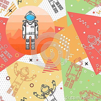 Space memphis seamless pattern. Vector Illustration