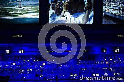 Space missions control center of NASA. John F. Kennedy Space Center. Workstation. Florida, USA Editorial Stock Photo