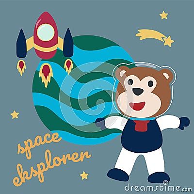 Space monkey or astronaut in a space suit with cartoon style. Vector Illustration