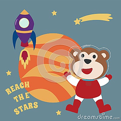 Space monkey or astronaut in a space suit with cartoon style. Vector Illustration