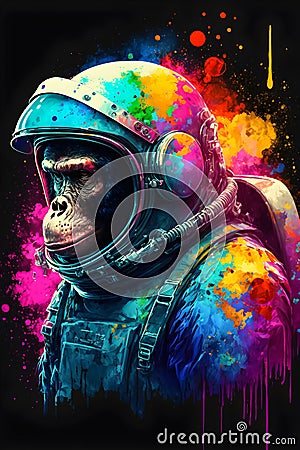 Space monkey cyberpunk illustration on black Cartoon Illustration