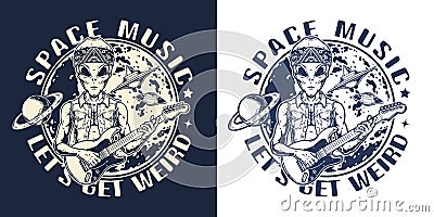 Space music logotype monochrome vintage Vector Illustration