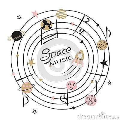 Space music vector illustration for kids design Vector Illustration