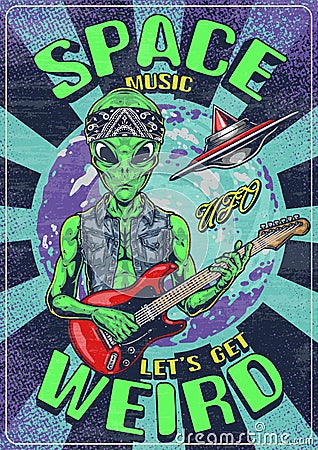 Space music vintage flyer colorful Vector Illustration