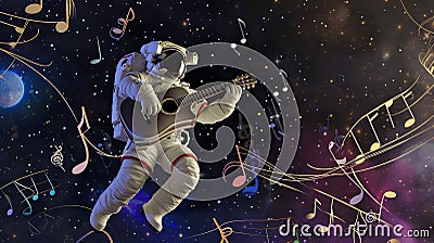 Space Musician with Guitar and Clefs Stock Photo