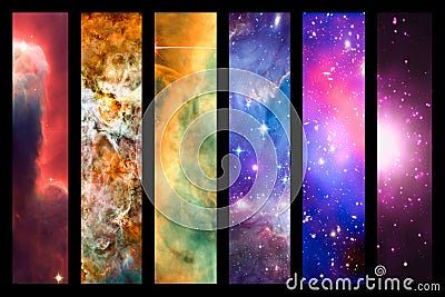 Space nebula and galaxy rainbow collage Stock Photo