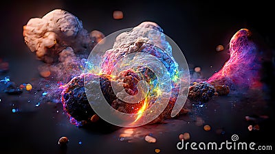 Space Nebula, 4k colorful abstract background image, 3d illustration, 3d render space, surreal explosion, colorful stars and aster Cartoon Illustration