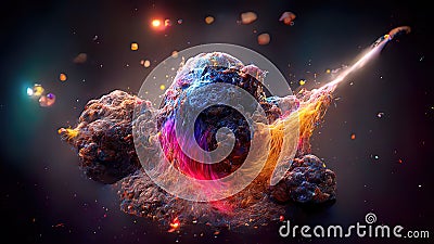 Space Nebula, 4k colorful abstract background image, 3d illustration, 3d render space, surreal explosion, colorful stars and aster Cartoon Illustration
