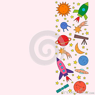 Space objects rocket, planet, star, comet, ufo, satellite Vector Illustration