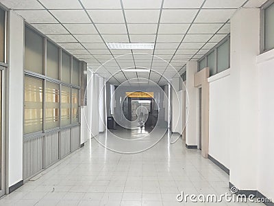 Space, pathways, rooms and building doors in hospitals Stock Photo