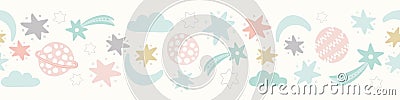 Space pattern banner design in pastel colours. Cute vector solar system repeat border background. Vector Illustration