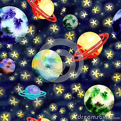 Space pattern with planets Stock Photo