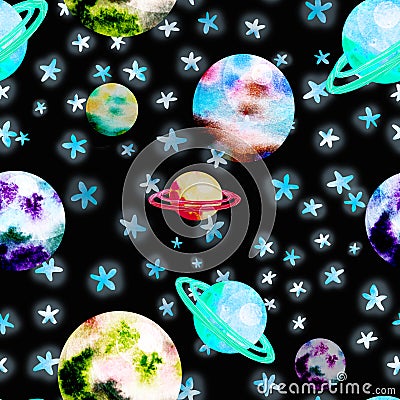 Space pattern with planets Stock Photo