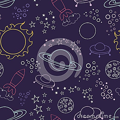 Space pattern. Stylized vector seamless background Vector Illustration