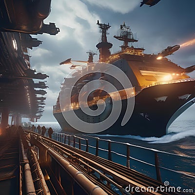 Space pirates, Ruthless band of space pirates raiding a cargo ship amidst the vastness of space2 Stock Photo