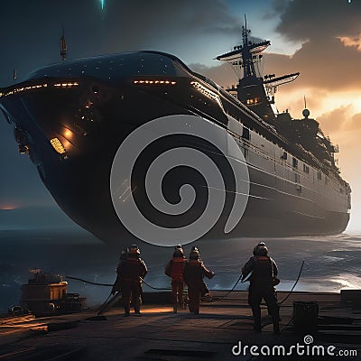 Space pirates, Ruthless band of space pirates raiding a cargo ship amidst the vastness of space5 Stock Photo