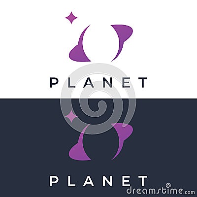 Space planet template logo vector design surrounded by rings or orbits. For posters, business cards, space science Vector Illustration