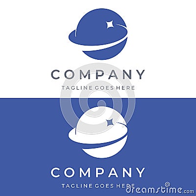 Space planet template logo vector design surrounded by rings or orbits. For posters, business cards, space science Vector Illustration