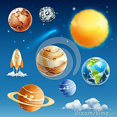 Space and planets icons Vector Illustration