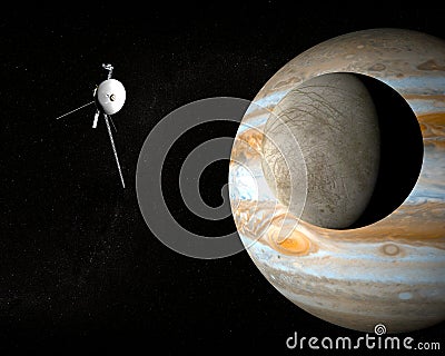 Space probe Voyager and Jupiter's moon Europa Stock Photo