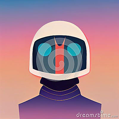 Space robot character flat illustration. Abstract portrait of a cyborg. Digital illustration based on render by neural Cartoon Illustration