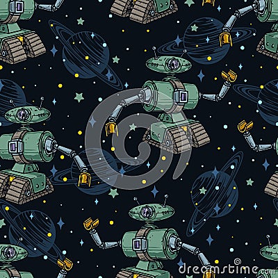 Space robot seamless pattern colorful Vector Illustration