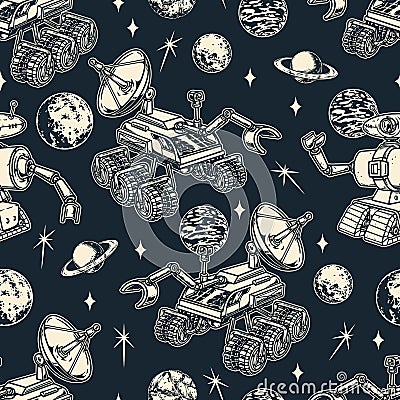 Space robots pattern seamless monochrome Vector Illustration