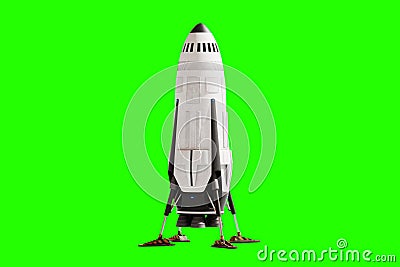 Space rocket isolated on white background. The concept of colonization of Mars, building a colony on Mars. 3D image, 3D Cartoon Illustration