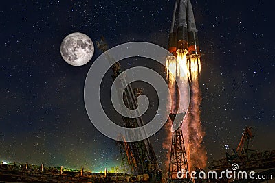 Space rocket launch earth spaceship moon. Editorial Stock Photo