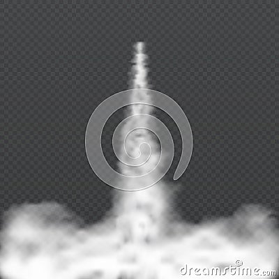Space rocket launch smoke. Jet smoky trail and foggy clouds. Rocket takeoff contrail isolated vector illustration Vector Illustration