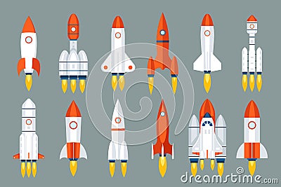 Space rocket start up launch symbol innovation development technology flat design icons set template vector illustration Vector Illustration