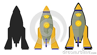 Space rocket in three versions Vector Illustration