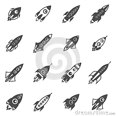Space Rockets Black White Icons Set Vector Illustration