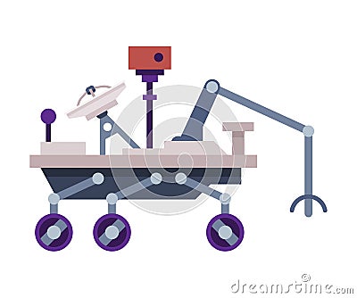 Space Rover, Robotic Autonomous Vehicle for Mars or Moon Exploration Flat Style Vector Illustration on White Background Vector Illustration