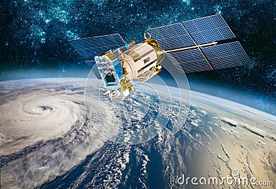 Space satellite monitoring from earth orbit weather from space, Stock Photo