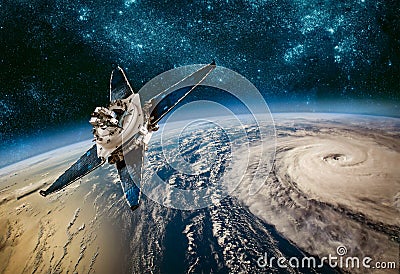 Space satellite monitoring from earth orbit weather from space, Stock Photo