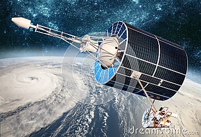 Space satellite monitoring from earth orbit weather from space, hurricane, Typhoon on planet earth Stock Photo