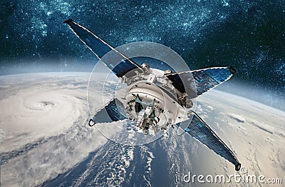 Space satellite monitoring from earth orbit weather from space, hurricane, Typhoon on planet earth Stock Photo