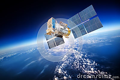 Space satellite over the planet earth Stock Photo