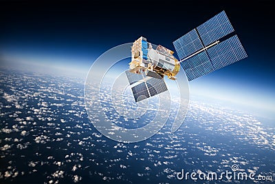 Space satellite over the planet earth Stock Photo