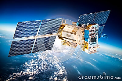 Space satellite over the planet earth Stock Photo