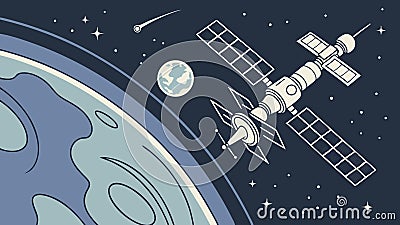 Space satellites orbiting planet, global communication vector design Generative AI Vector Illustration