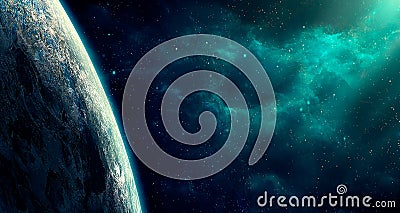 Space scene. Blue nebula with big planet. Elements furnished by Stock Photo