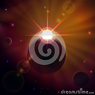 Space scene with shining Sun Vector Illustration