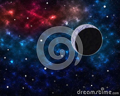 Space scenery with globe planet nebula dusts and clouds and glowing stars in universe background astrological celestial galaxy des Cartoon Illustration